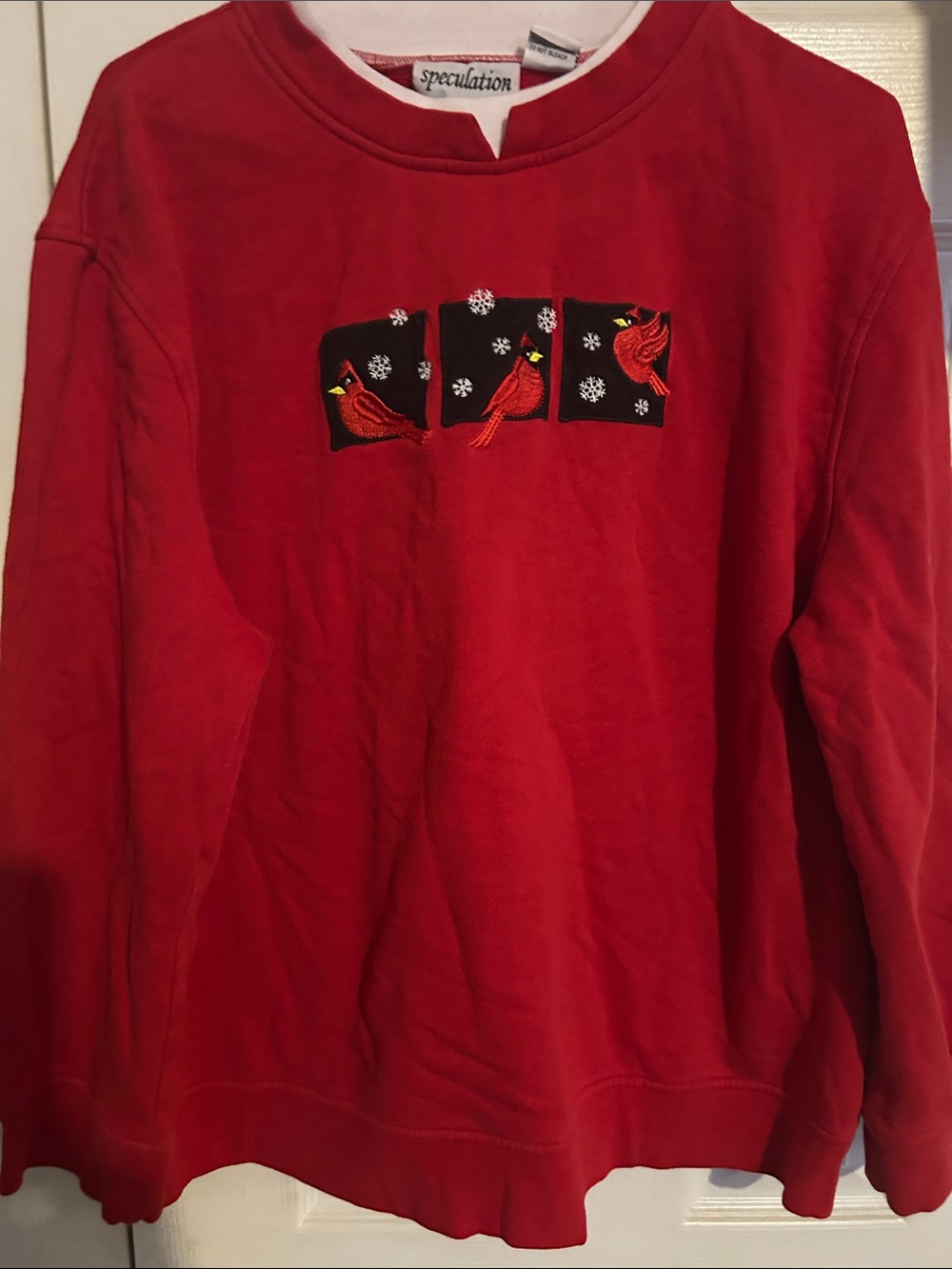 Speculation Red Crewneck Sweater with Cardinal Embroidery